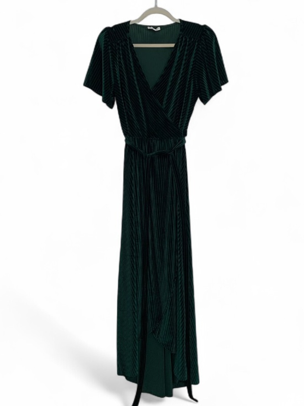Baltic Born Deep Green Velvet Short Sleeve Wrap Maxi Dress